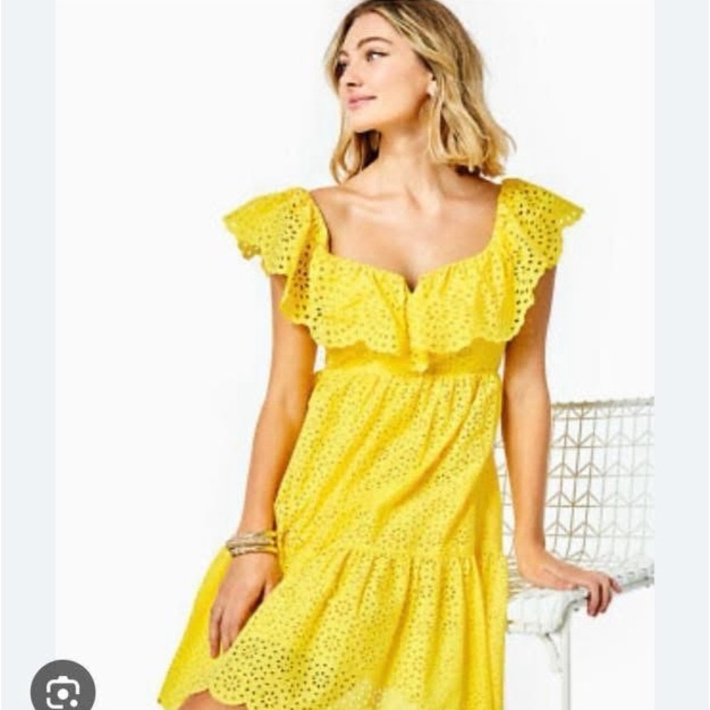 Lilly Pulitzer Yellow Sundress with Cap Flutter Sleeves